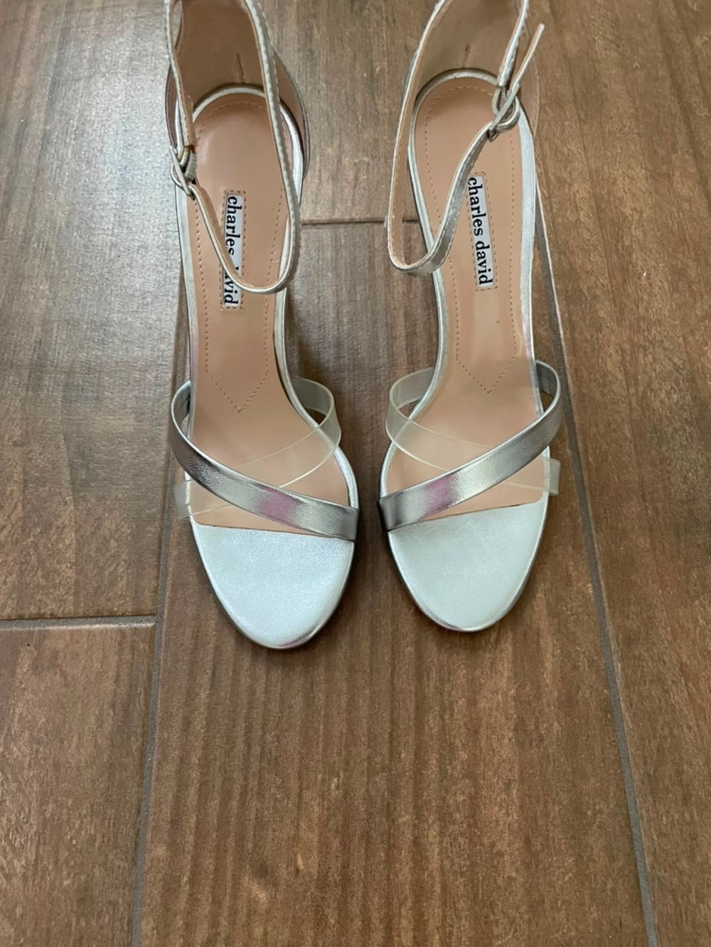 Charles David Courtney Metallic Silver Strappy Heeled Sandals